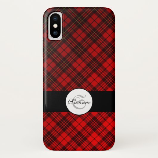 Helle Elegant Red Christmas tartan Monogram Case-Mate iPhone Hülle (Rückseite)