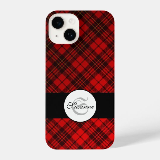 Helle Elegant Red Christmas tartan Monogram iPhone Hülle (Rückseite)