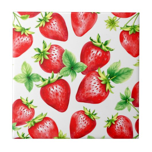 Helle Erdbeeren in Wasserfarbe auf Weiß Fliese (Vorderseite)