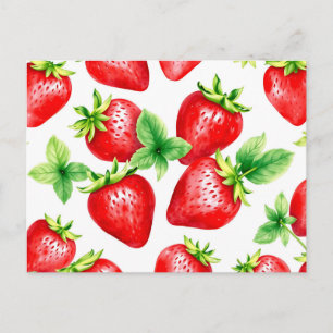 Helle Erdbeeren in Wasserfarbe auf Weiß Postkarte
