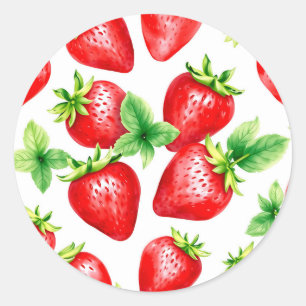 Helle Erdbeeren in Wasserfarbe auf Weiß Runder Aufkleber