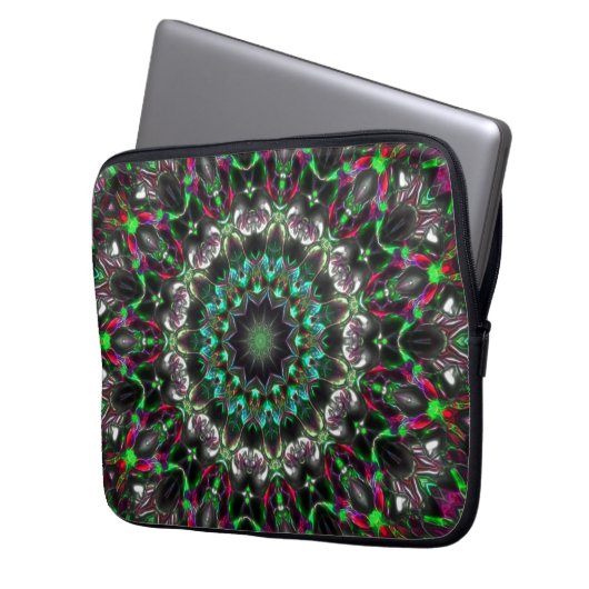 Helle Farbe im Dunkeln im Kaleidoskop im Medaillon Laptopschutzhülle (Vorderseite Links)