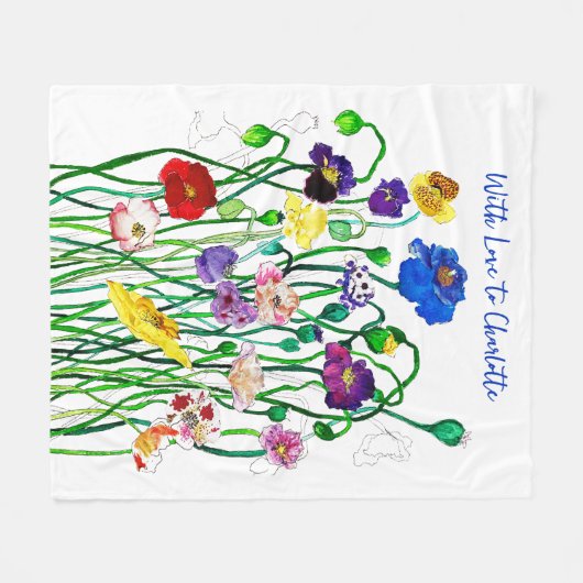 Helle Farbe Wild Poppy Wasserfarbe mit Namen Fleecedecke (Vorderseite (Horizontal))