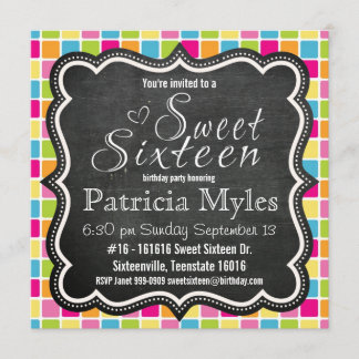 Helle Farben mit Party des Tafel-Zeichen-Bonbon-16 Einladung