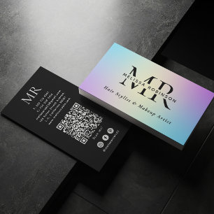 Helle Farben Ombre-Verlauf Monogramm & QR-Code Visitenkarte