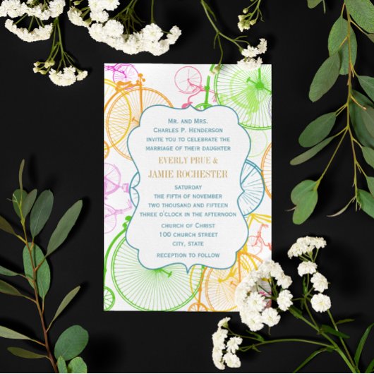 Helle Farben Stilvolle Vintage Radhochzeit Einladung