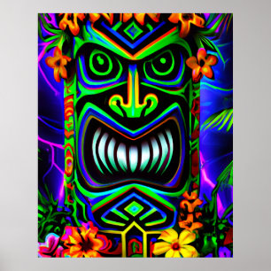 Helle Farben Tiki Totem Wand Plakat drucken