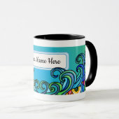 Helle Farben, Wellen - Fischdoodles, personalisier Tasse (VorderseiteRechts)