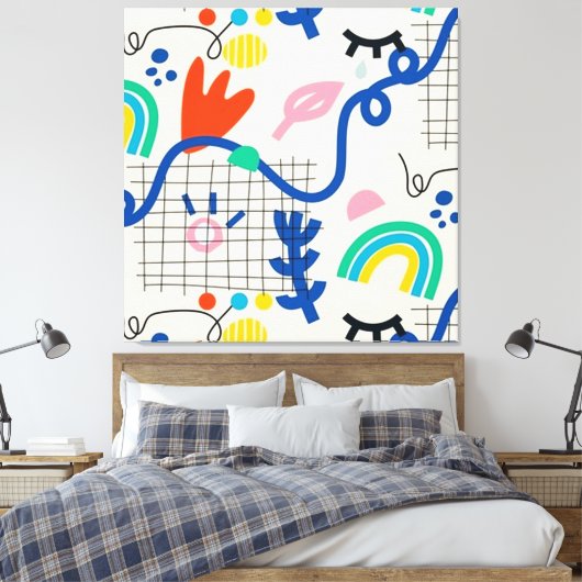 Helle, farbenfrohe Abstrakte Kunstdoodles Leinwanddruck (Insitu (Schlafzimmer))