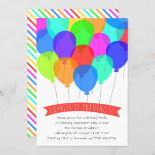 Helle farbenfrohe Balloons jeden Alters Geburtstag Einladung