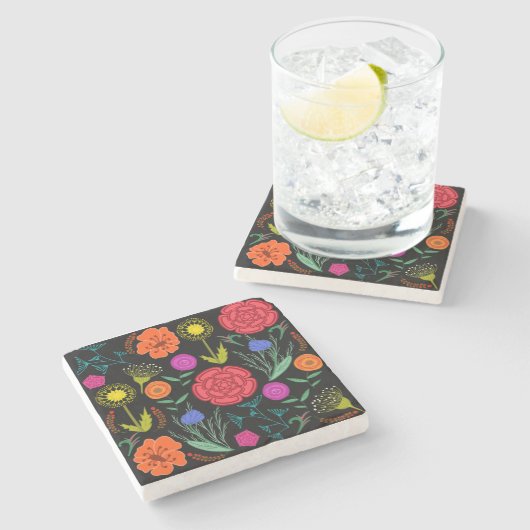 Helle farbenfrohe Blume Marmor Steinuntersetzer (Seitenansicht)