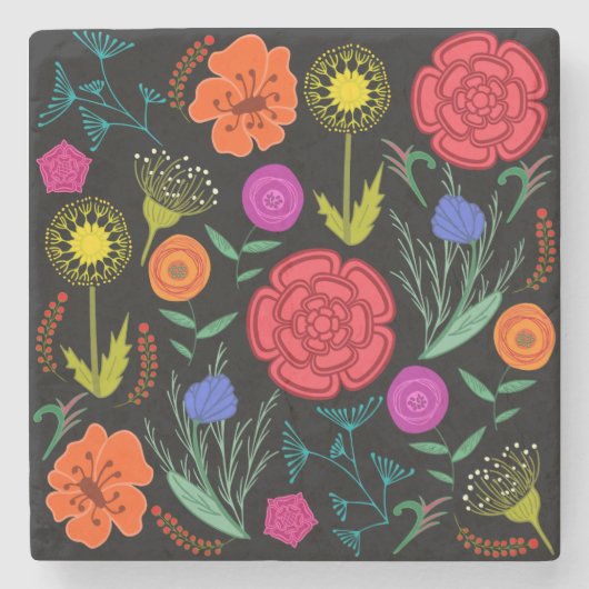 Helle farbenfrohe Blume Marmor Steinuntersetzer (Vorderseite)