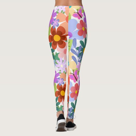 Helle farbenfrohe Blume Schmetterlinge Leggings (Rückseite)