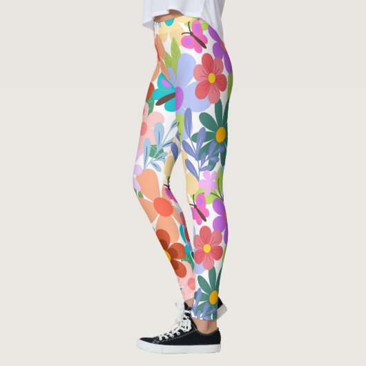 Helle farbenfrohe Blume Schmetterlinge Leggings (Links)