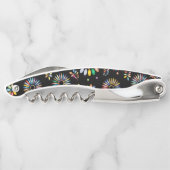 Helle farbenfrohe Blumenkreise auf Schwarz Kellnermesser (Rückseite)