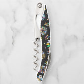 Helle farbenfrohe Blumenkreise auf Schwarz Kellnermesser (Vorderseite)