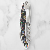 Helle farbenfrohe Blumenkreise auf Schwarz Kellnermesser (Rückseite)