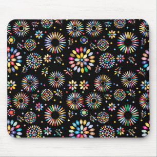 Helle farbenfrohe Blumenkreise auf Schwarz Mousepad