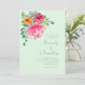 Helle farbenfrohe Blumenrosa Frühjahrssommer Hochz Einladung (Stehend Vorderseite)