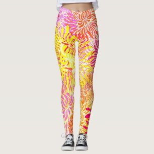 Helle, farbenfrohe Blütenfeder Leggings