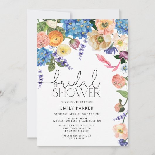 Helle farbenfrohe Brautdusche Einladung (Vorderseite)