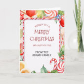 Helle farbenfrohe Candy Cane und Orangen Weihnacht Karte (Vorderseite)