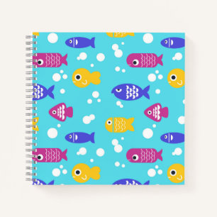 Helle farbenfrohe Cartoon-Fisch-Muster Blau Notizblock