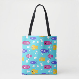 Helle farbenfrohe Cartoon-Fisch-Pattern Blau Tasche