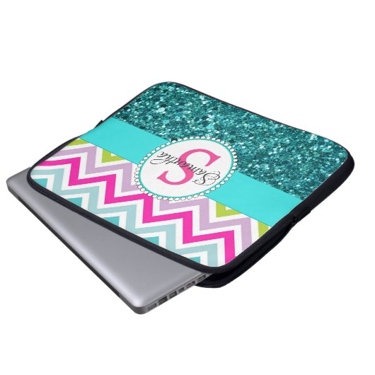 Helle farbenfrohe Chevrons | Aquamariner türkisfar Laptopschutzhülle (Vorne Knopf)