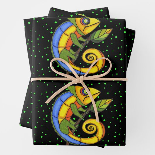 Helle, farbenfrohe Fantasieechards Holding Leaf Do Geschenkpapier Set (Beispiel)