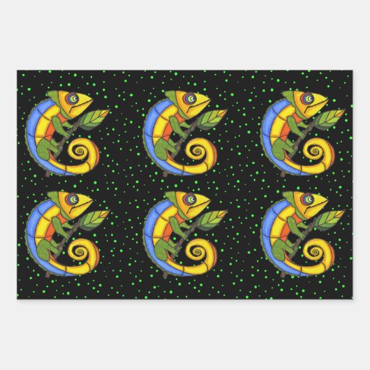 Helle, farbenfrohe Fantasieechards Holding Leaf Do Geschenkpapier Set (Vorderseite 3)