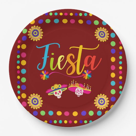 Helle, farbenfrohe Fiesta Spaß Pappteller (Vorderseite)