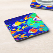 Helle, farbenfrohe Fischmuster Gemälde. Jetzt kauf Getränkeuntersetzer (Linke Seite)