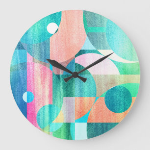 Helle, farbenfrohe geometrische Abstraktion Große Wanduhr