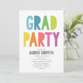 Helle, farbenfrohe Grad-Party Einladung (Stehend Vorderseite)