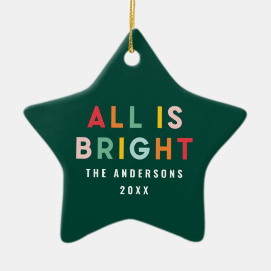 Helle, farbenfrohe Grün Spaß moderne Weihnachtsfam Keramik Ornament (Vorne)