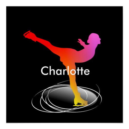 Helle, farbenfrohe Ice Skaten Skater Silhouette Poster (Vorderseite)