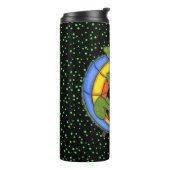 Helle farbenfrohe Lizard Holding Branch Polka Dots Thermosbecher (Nach links gedreht)