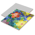 Helle, farbenfrohe Mosaikblumen, rot und gelb Fliese<br><div class="desc">Hellrote und gelbe Blumen unter grünen Blätter und blaues Wasser in einem Mosaik Kachel koi Teich ist eine bunte Zen dekorative Keramik Kachel. Personalisieren Sie die Initialen und einen Namen. Dies ist eines von mehreren koordinierenden Entwürfen mit Original-Kunstfotografie von JLW_FOTOGRAPHY.</div>
