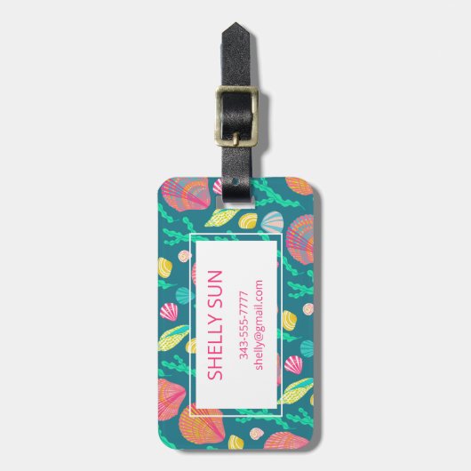 Helle, farbenfrohe Muscheln und Algenmuster Gepäckanhänger (Vorderseite vertikal)