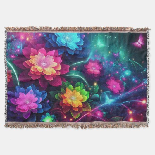 Helle, farbenfrohe Neon-Blume/Schmetterlinge Decke (Vorderseite)
