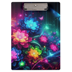 Helle, farbenfrohe Neon-Blume/Schmetterlinge Klemmbrett