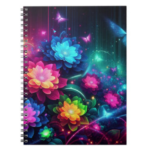 Helle, farbenfrohe Neon-Blume/Schmetterlinge Notizblock