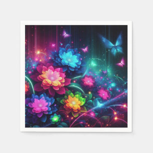 Helle, farbenfrohe Neon-Blume/Schmetterlinge Serviette