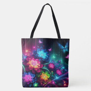 Helle, farbenfrohe Neon-Blume/Schmetterlinge Tasche