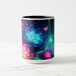 Helle, farbenfrohe Neon-Blume/Schmetterlinge Tasse