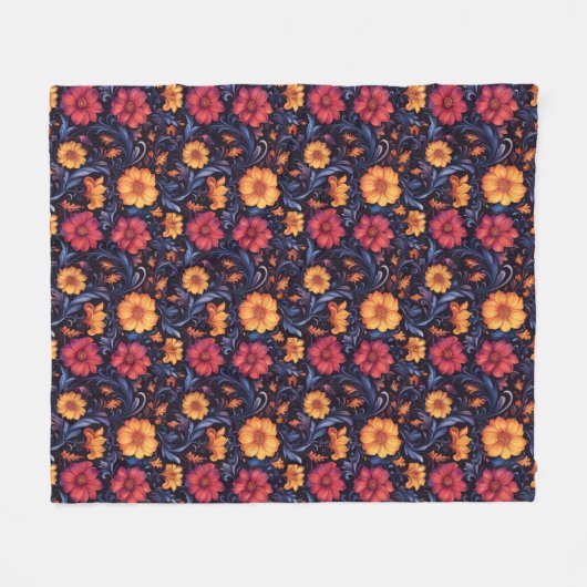 Helle, farbenfrohe orange gelbe Blumen Fleecedecke (Vorderseite (Horizontal))