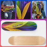 Helle, farbenfrohe Palmen Tropenmuscheln Skateboard<br><div class="desc">Spüren Sie die tropischen Blätter dieses hellen und lebendigen mehrfarbigen Skateboards mit abstrakten Palmen in lila, blau, grün, gelb, orange und rot. Alle Farben des Regenbogens mit einer Drehung der Tropen sind auf diesem bunten und lustigen Skateboard. Personalisieren Sie mit Ihrem eigenen Namen oder Text. Dieses Bild ist eine botanische...</div>