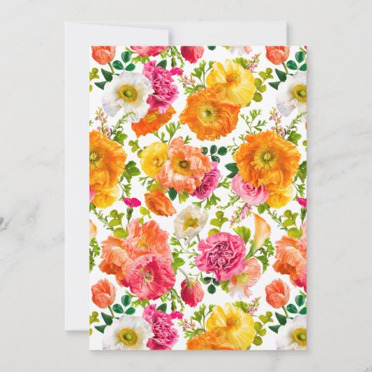 Helle, farbenfrohe Poppies Blumenblut Brautparty Einladung (Rückseite)