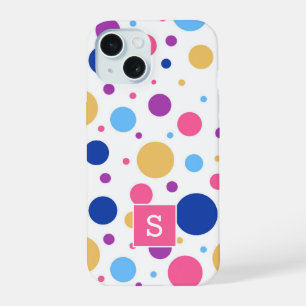 Helle farbenfrohe Punkte-Muster-Monogramm iPhone 15 Hülle